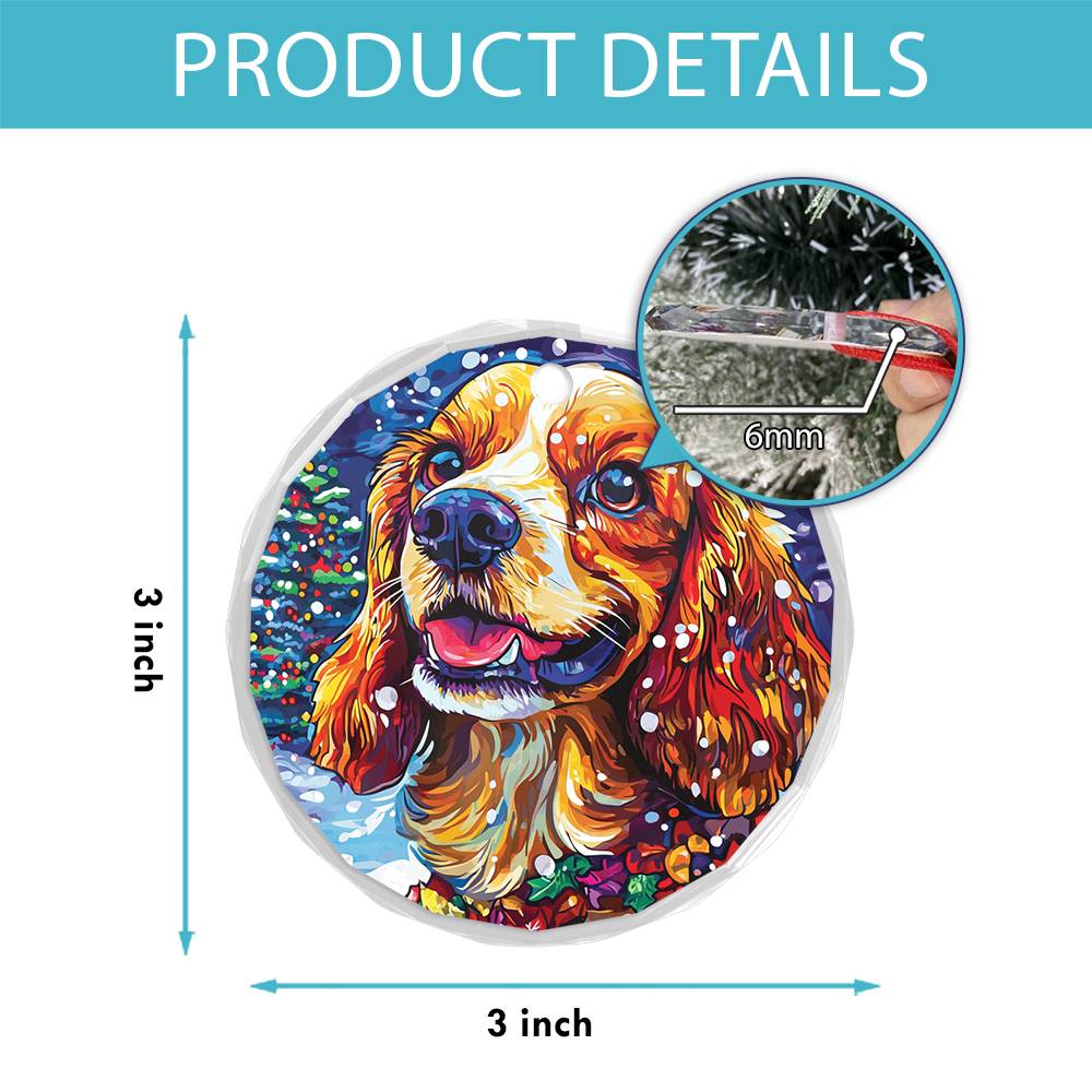 Beautiful Cocker Spaniel Dog Christmas Night Design 3 Glass Ornament