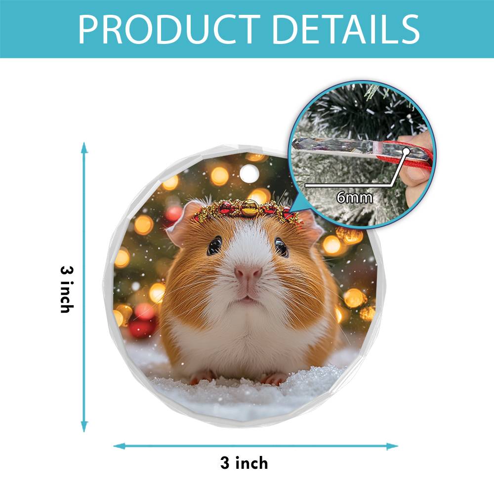Beautiful Guinea Pig Christmas Night Design 2 Glass Ornament