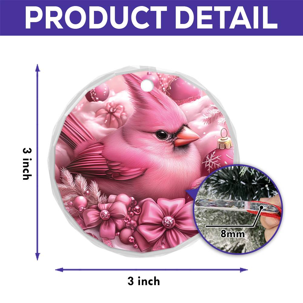 Cardinal Pink Christmas Design 2 Glass Ornament