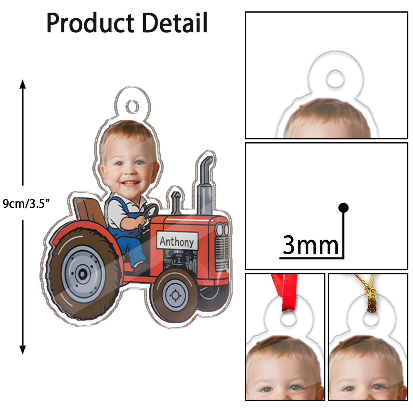 Custom Farmer Baby Face Photo Ornament, Personalized Tractor Ornament, Acrylic Funny Face Ornament, Christmas Decor