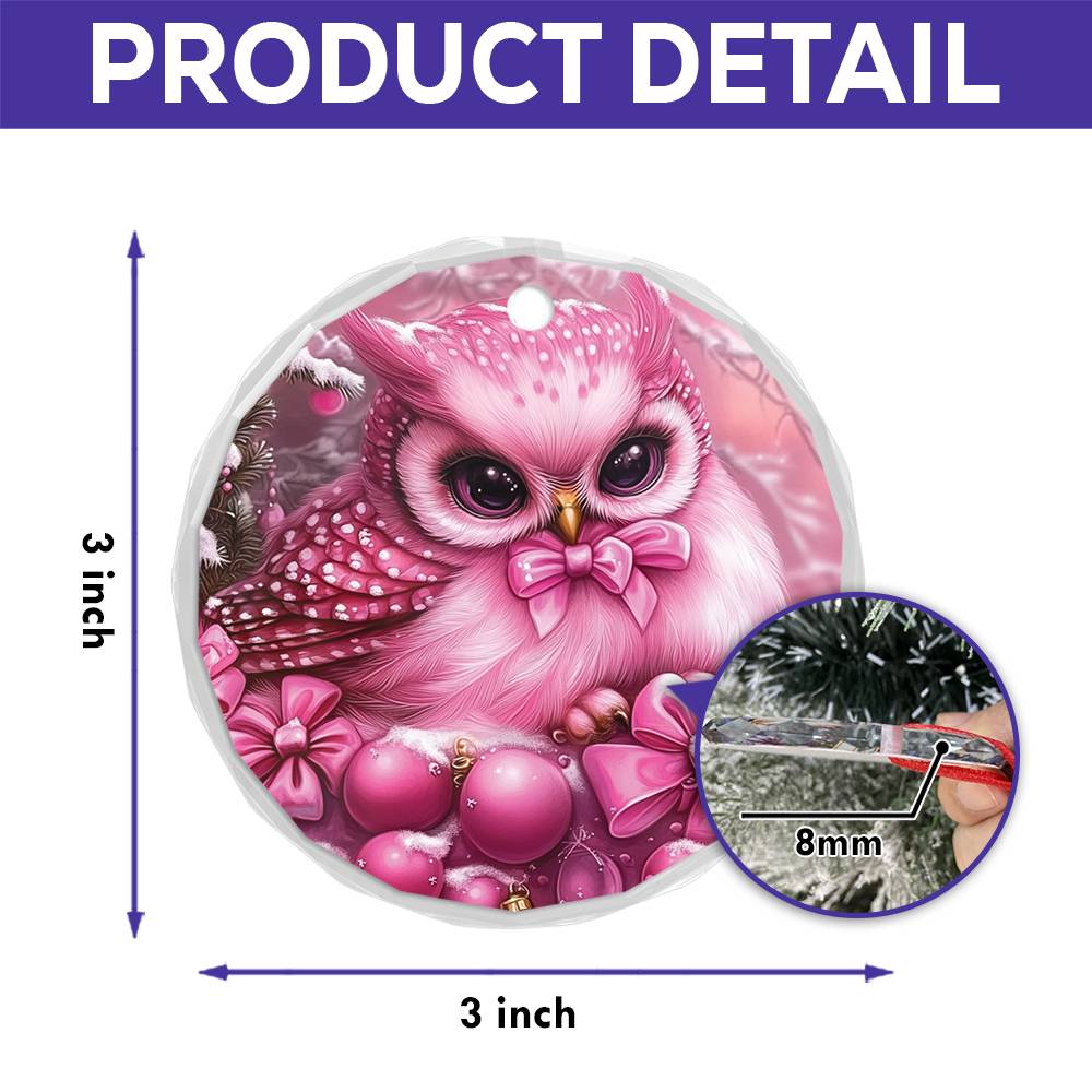 Owl Pink Christmas Design 2 Glass Ornament