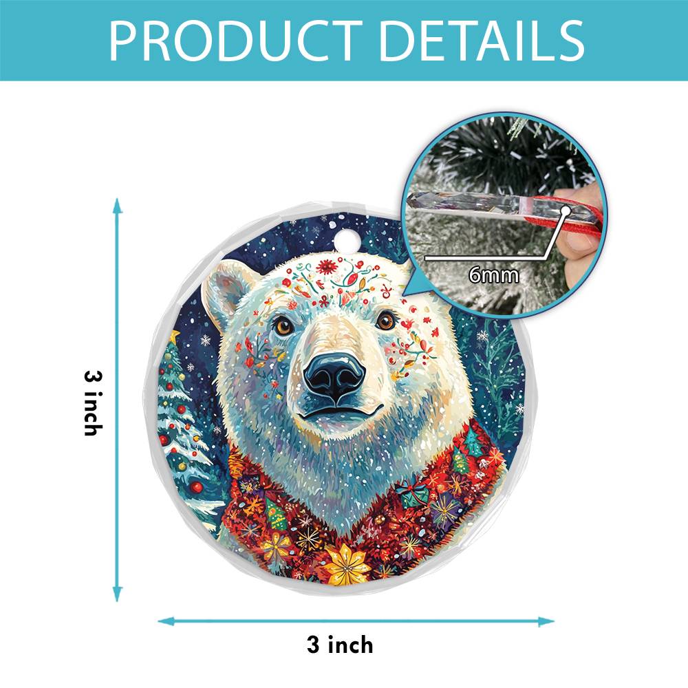Beautiful Angus Polar Bear Christmas Night Design 1 Glass Ornament
