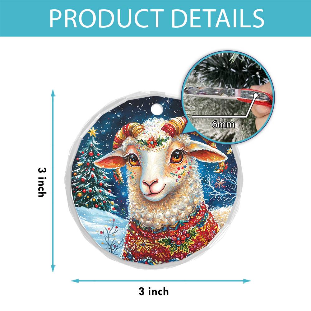 Beautiful Sheep Christmas Night Design 2 Glass Ornament