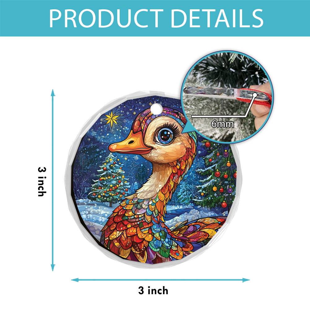 Beautiful Goose Christmas Night Design 1 Glass Ornament