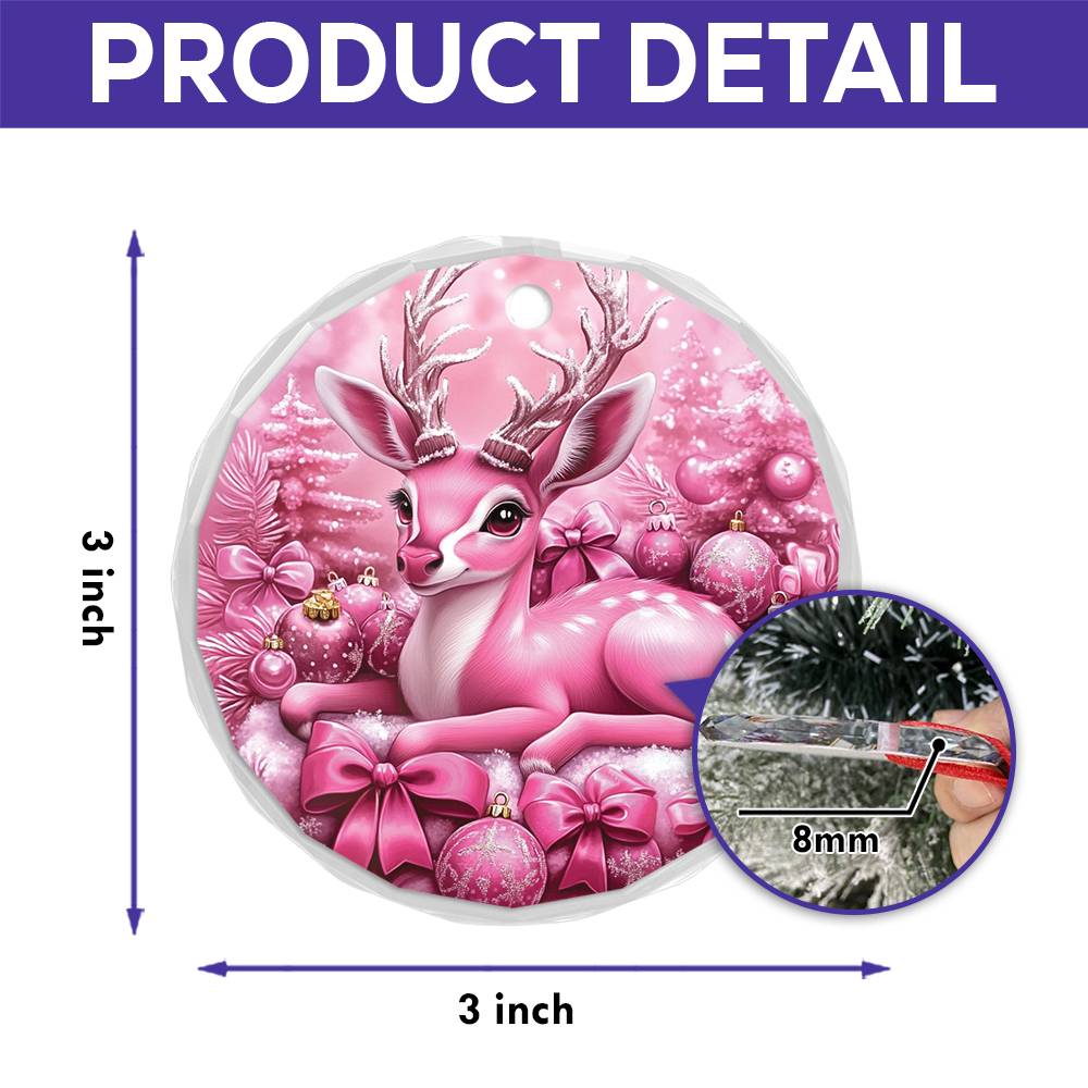 Antelope Pink Christmas Design 1 Glass Ornament