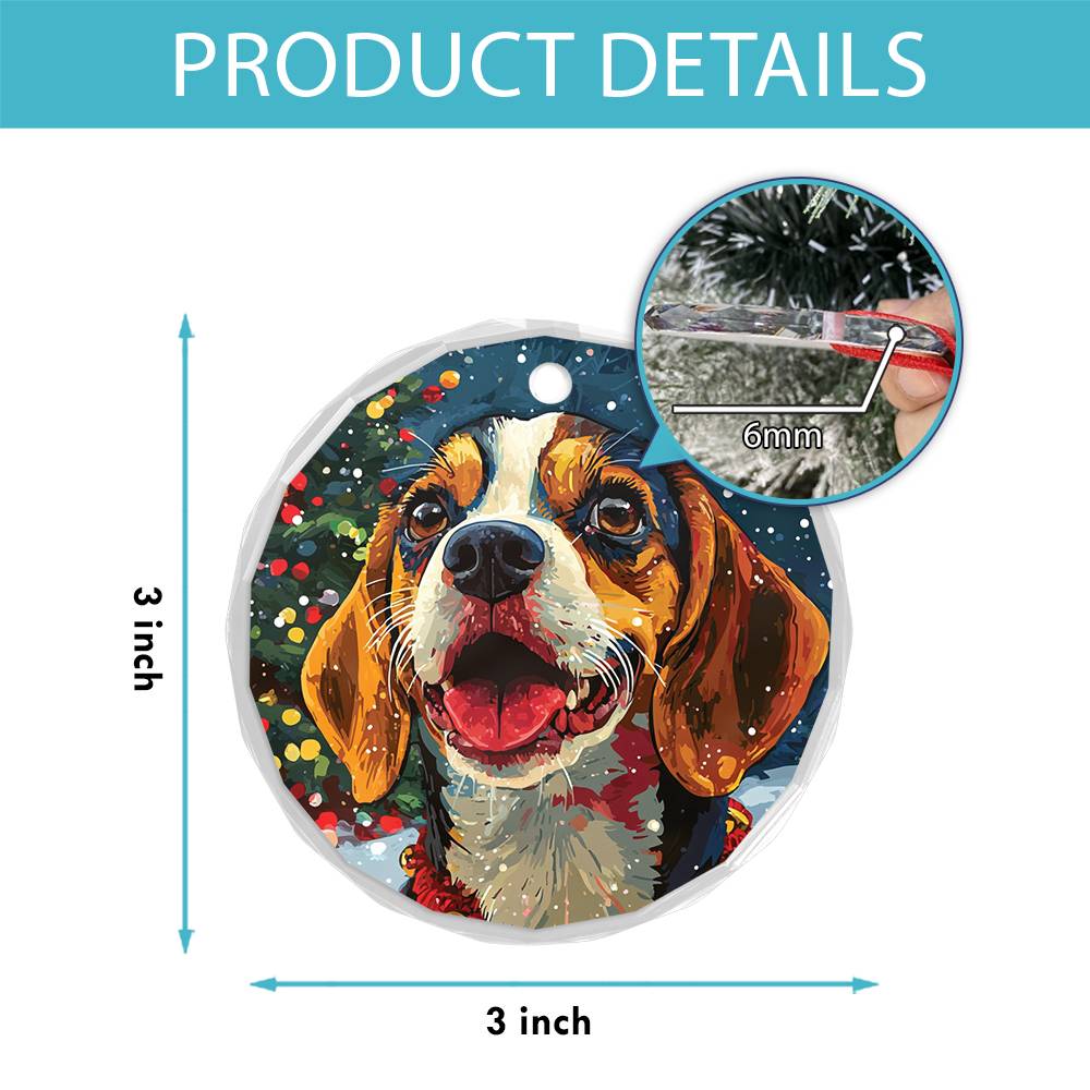 Beautiful Angus Beagle Dog Christmas Night Design 2 Glass Ornament