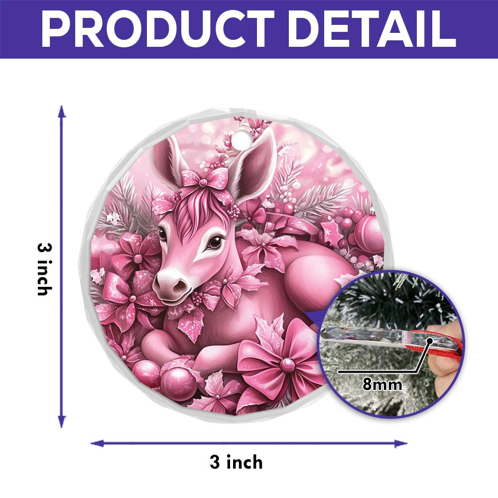 Mule Pink Christmas Design 1 Glass Ornament