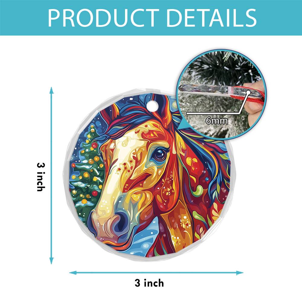 Beautiful Horse Christmas Night Design 2 Glass Ornament