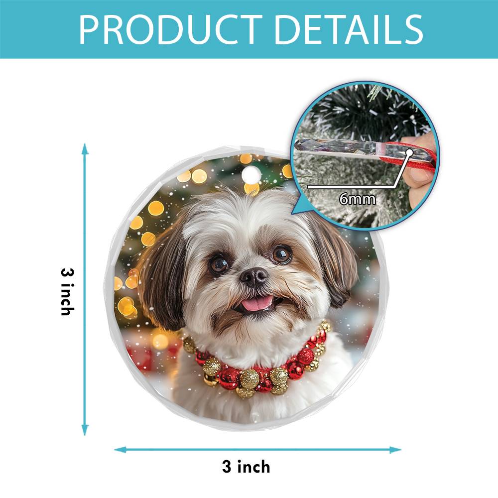 Beautiful Angus Shih Tzu Dog Christmas Night Design 3 Glass Ornament