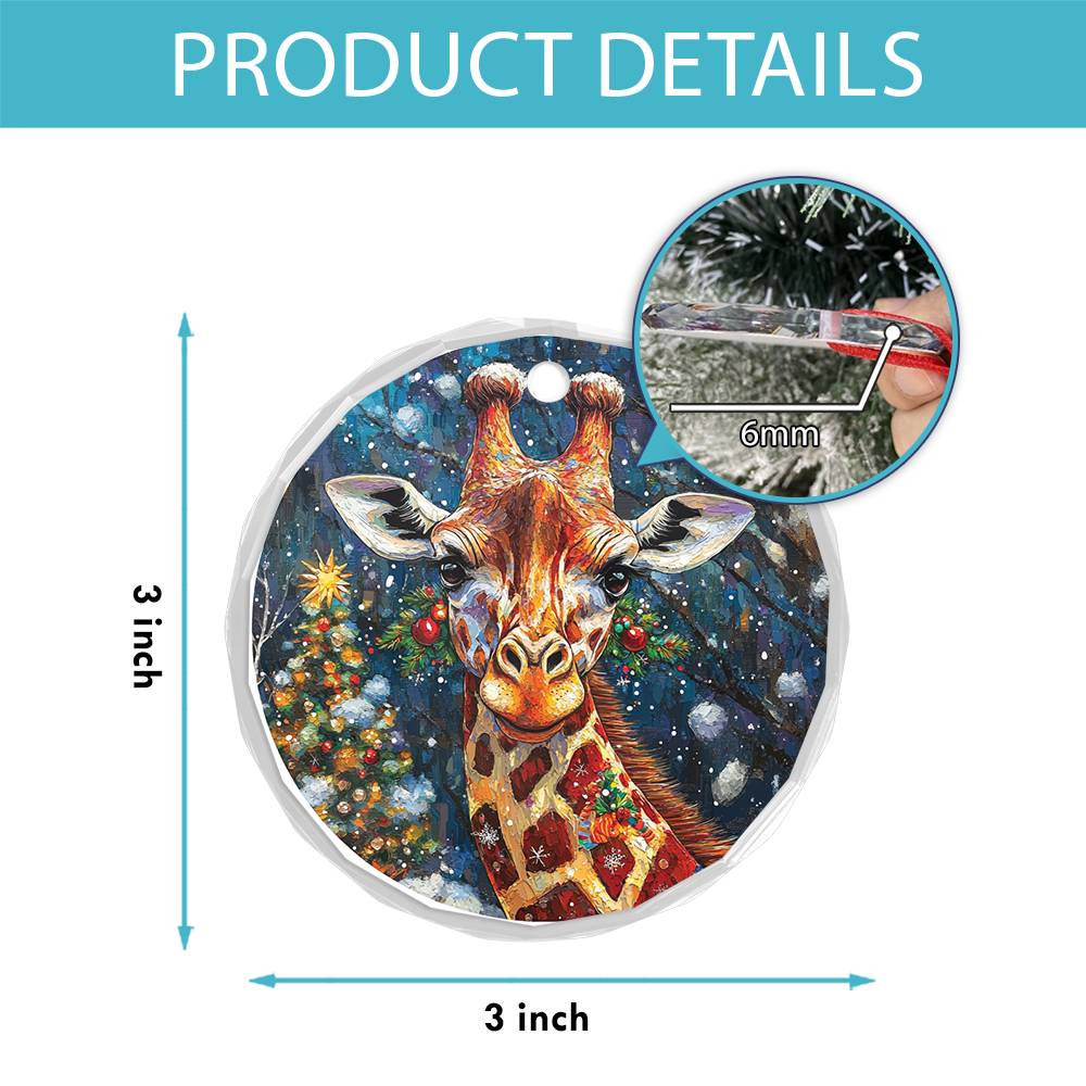 Beautiful Giraffe Christmas Night Design 3 Glass Ornament