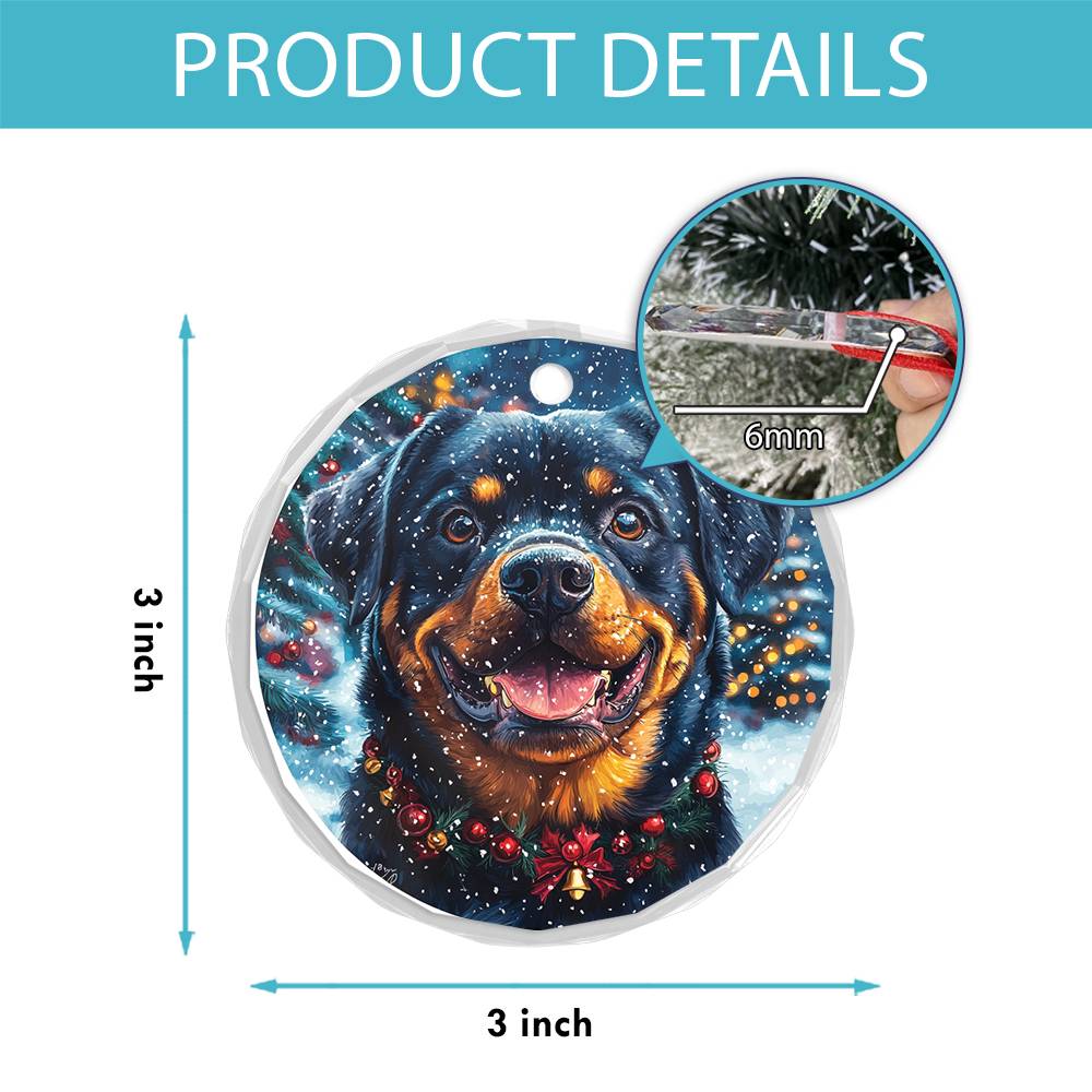 Beautiful Angus Rottweiler Dog Christmas Night Design 3 Glass Ornament