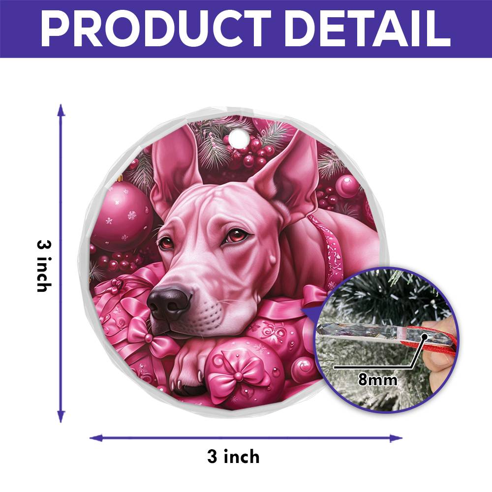 Great Dane Dog Pink Christmas Design 1 Glass Ornament