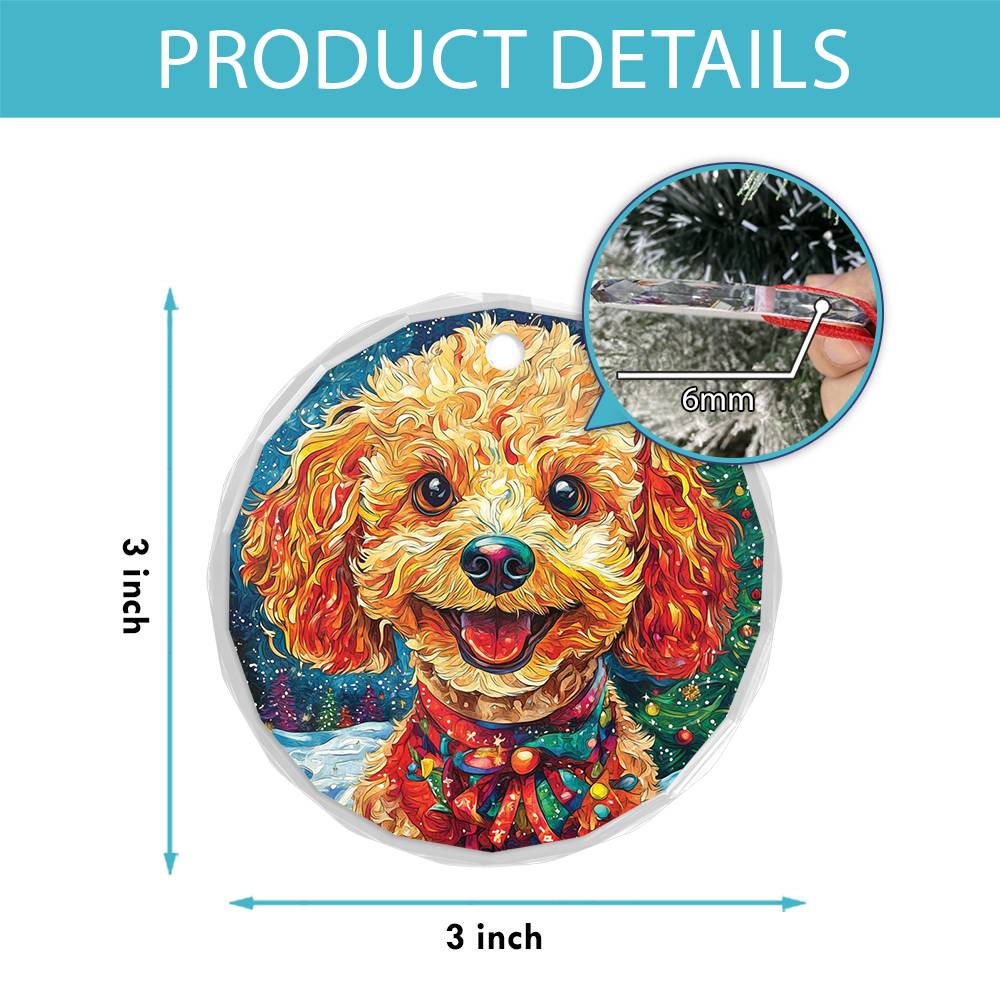 Beautiful Angus Poodle Dog Christmas Night Design 2 Glass Ornament