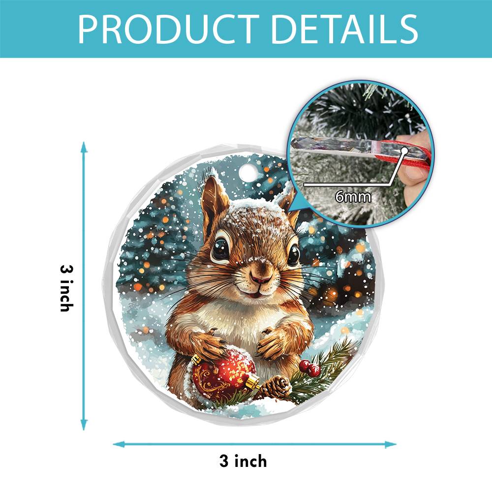 Beautiful Angus Squirrel Christmas Night Design 4 Glass Ornament