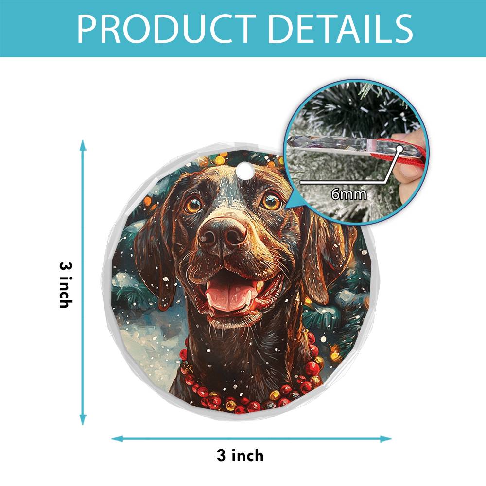 Beautiful Angus German Shorthaired Pointer Dog Christmas Night Design 3 Glass Ornament