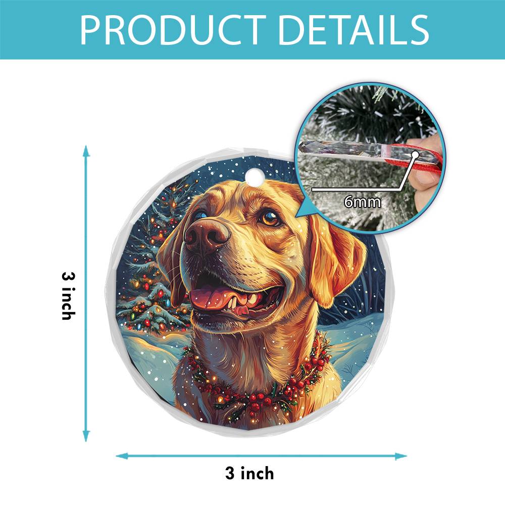 Beautiful Angus  Labrador Retriever Dog Christmas Night Design 3 Glass Ornament