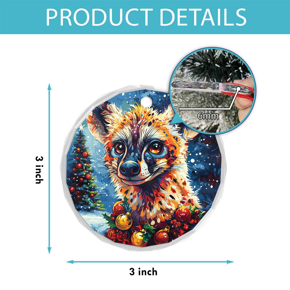 Beautiful Hyena Christmas Night Design 3 Glass Ornament