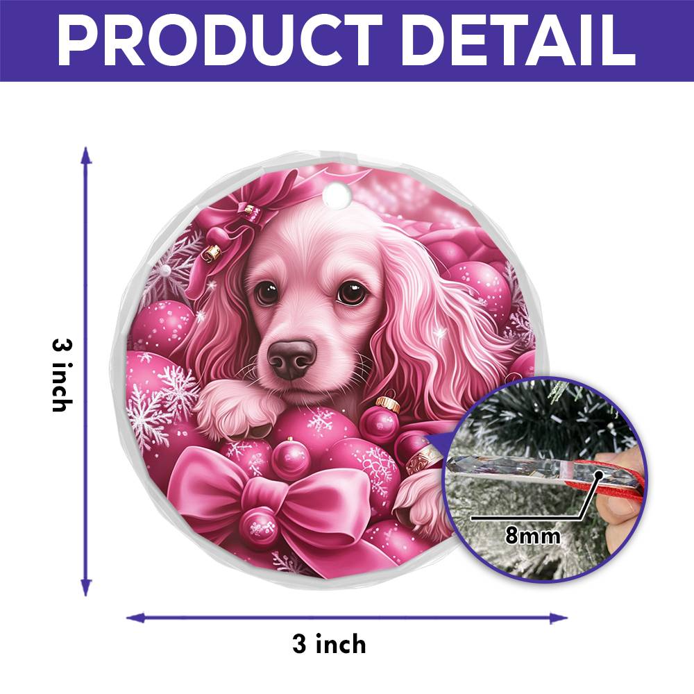 Cocker Spaniel Dog Pink Christmas Design 2 Glass Ornament