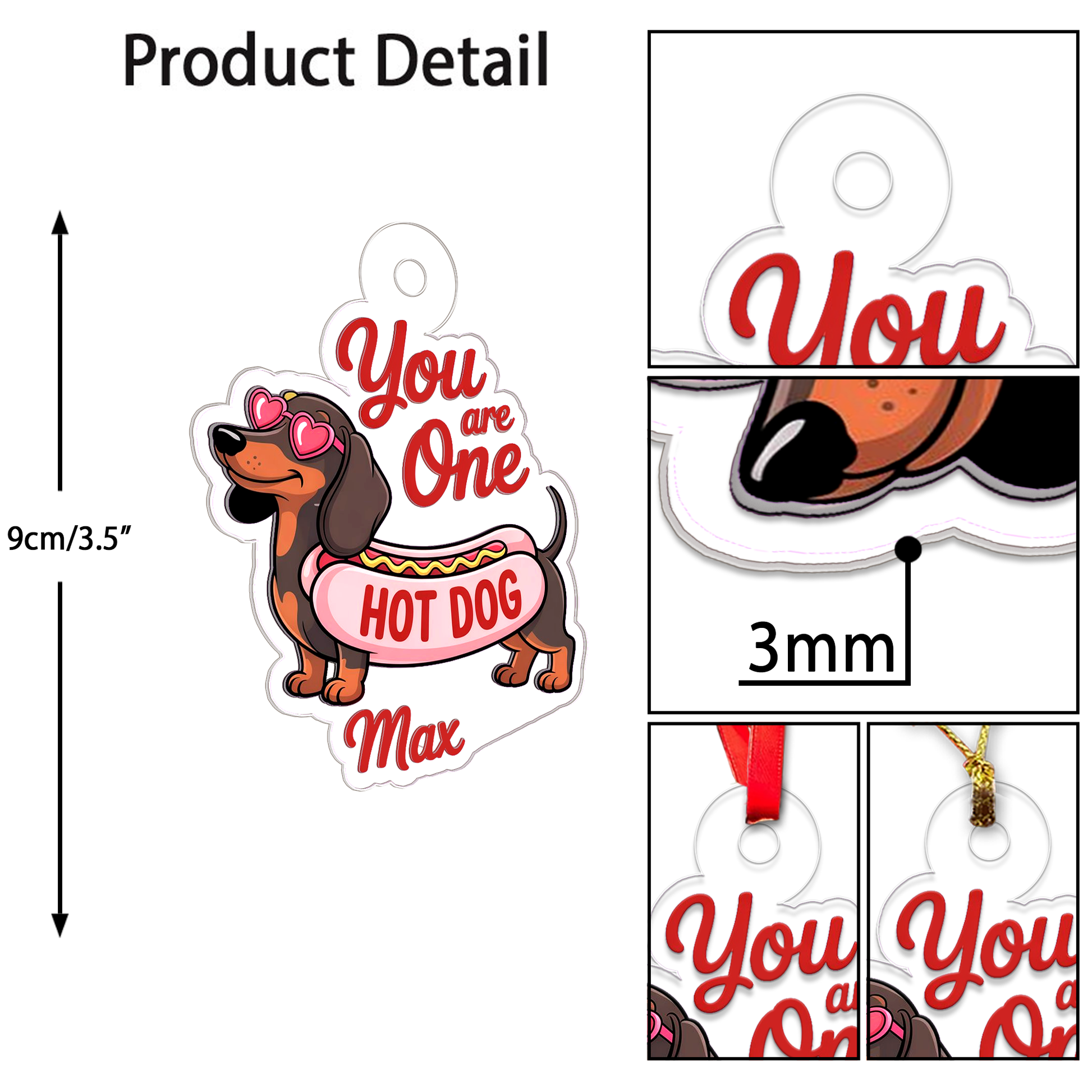 Personalized Funny Dachshund Hot Dog Ornament, Funny Hot Dog Gifts Ornament, Decoration for Dog Lovers, Hot Dog Breed Ornament