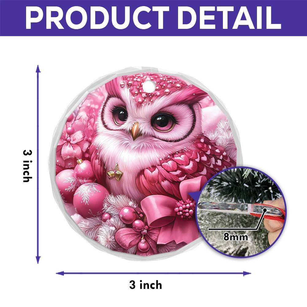 Owl Pink Christmas Design 1 Glass Ornament