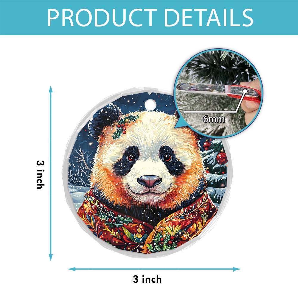 Beautiful Angus Panda Christmas Night Design 1 Glass Ornament