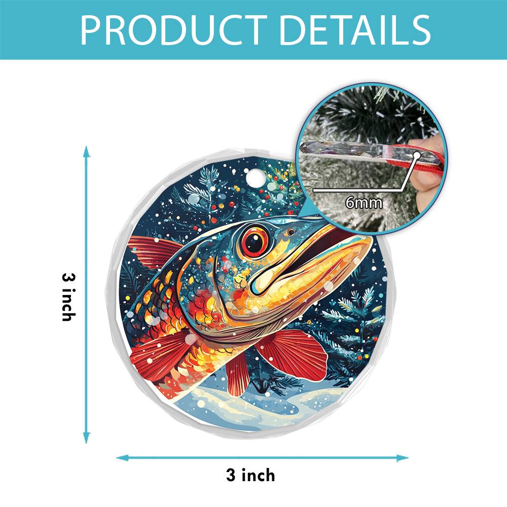Beautiful Angus Wahoo Fish Christmas Night Design 1 Glass Ornament