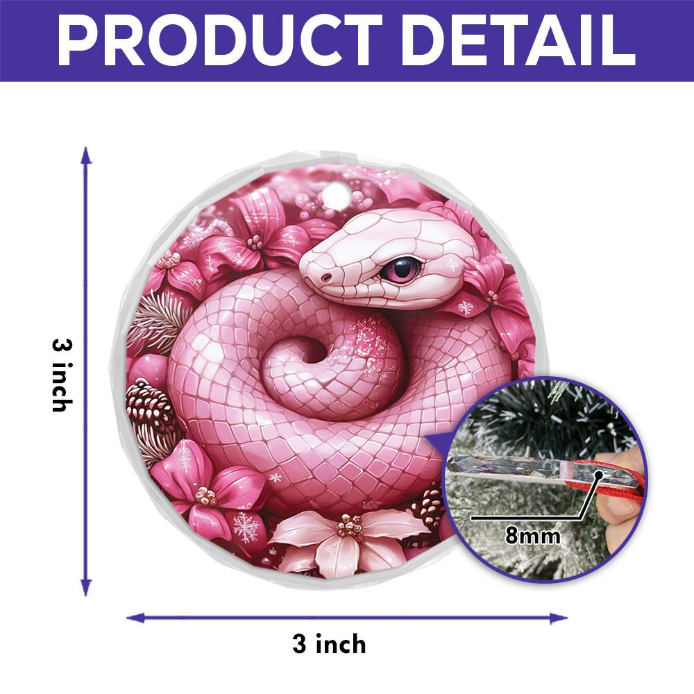 Snake Pink Christmas Design 4 Glass Ornament