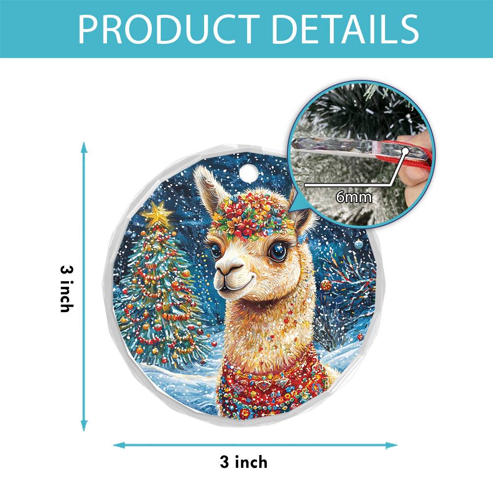 Beautiful Angus Alpaca Christmas Night Design 2 Glass Ornament