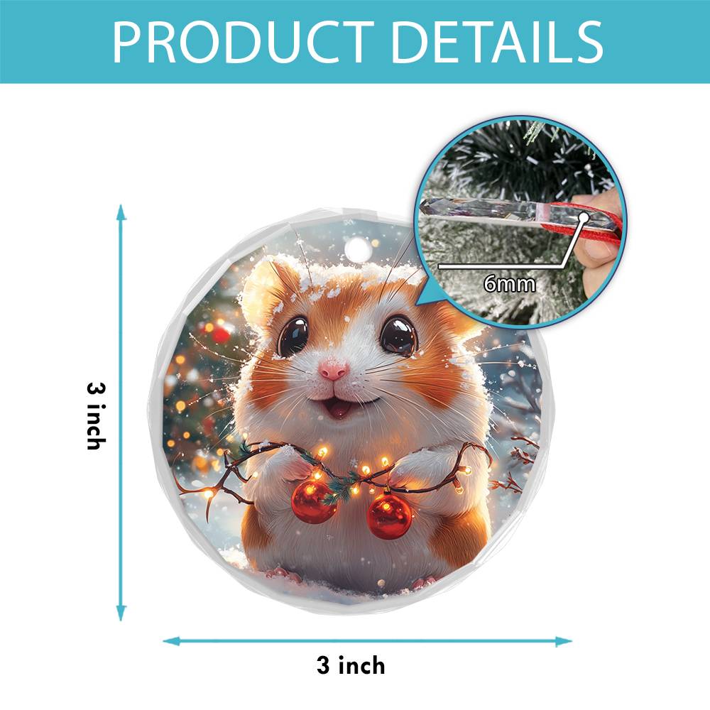 Beautiful Hamster Christmas Night Design 2 Glass Ornament