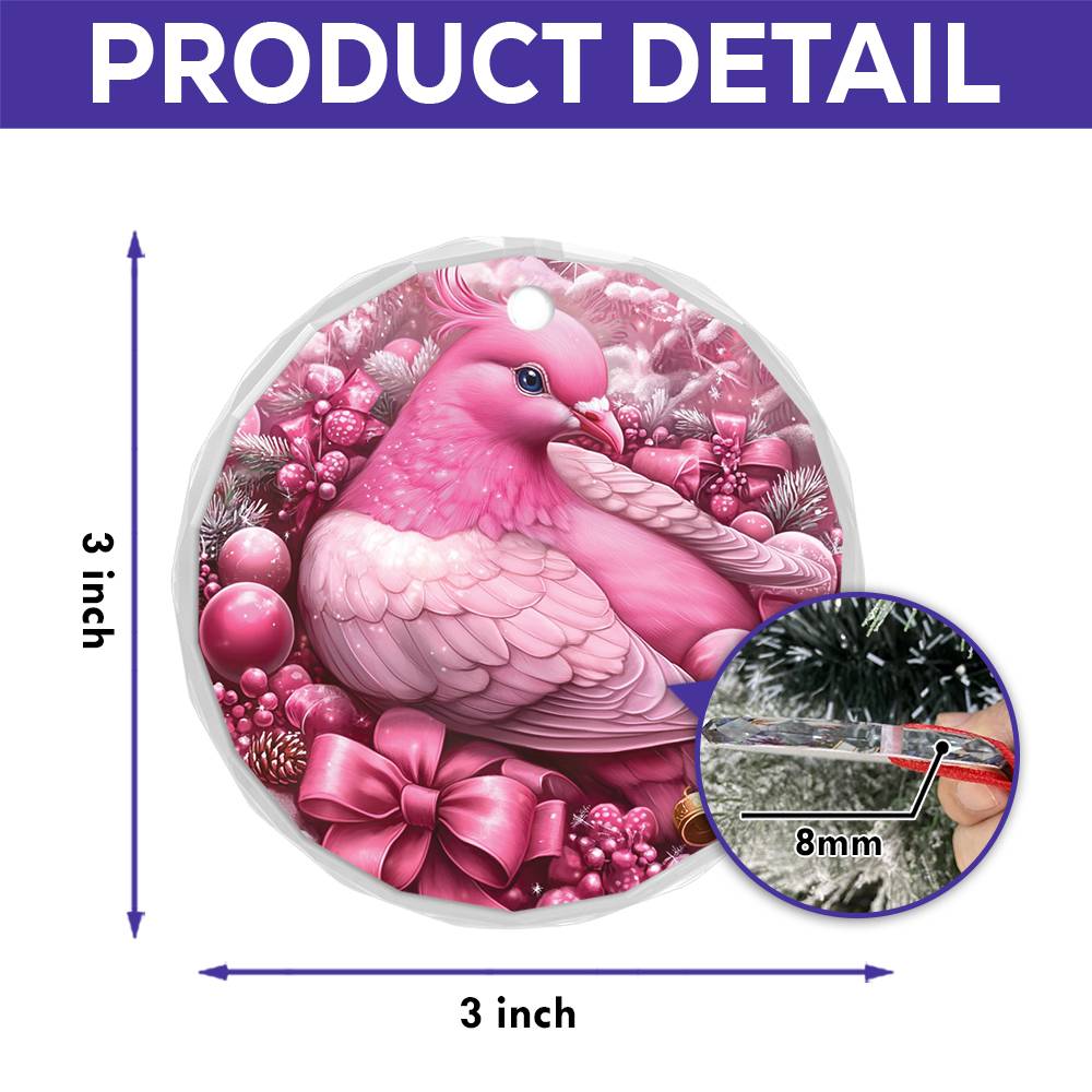 Pigeon Pink Christmas Design 3 Glass Ornament