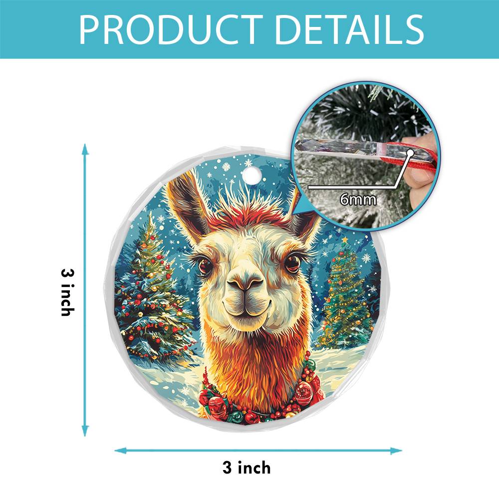 Beautiful Llama Christmas Night Design 1 Glass Ornament