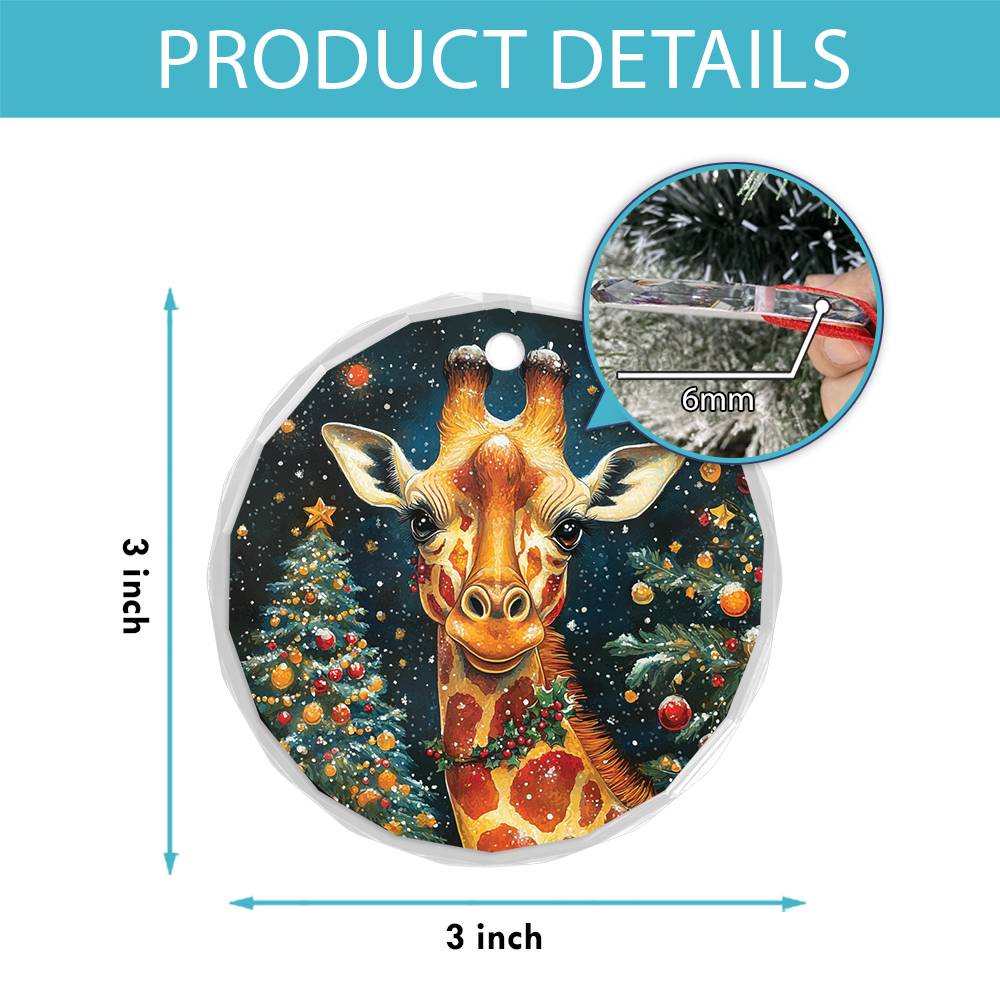 Beautiful Giraffe Christmas Night Design 2 Glass Ornament