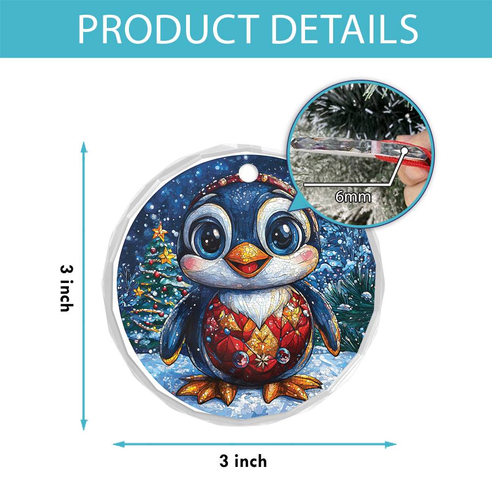 Beautiful Angus Penguin Christmas Night Design 2 Glass Ornament