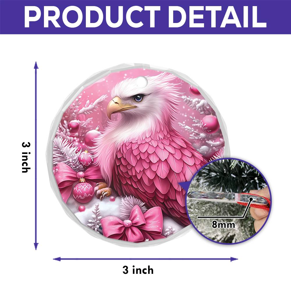 Eagle Pink Christmas Design 3 Glass Ornament