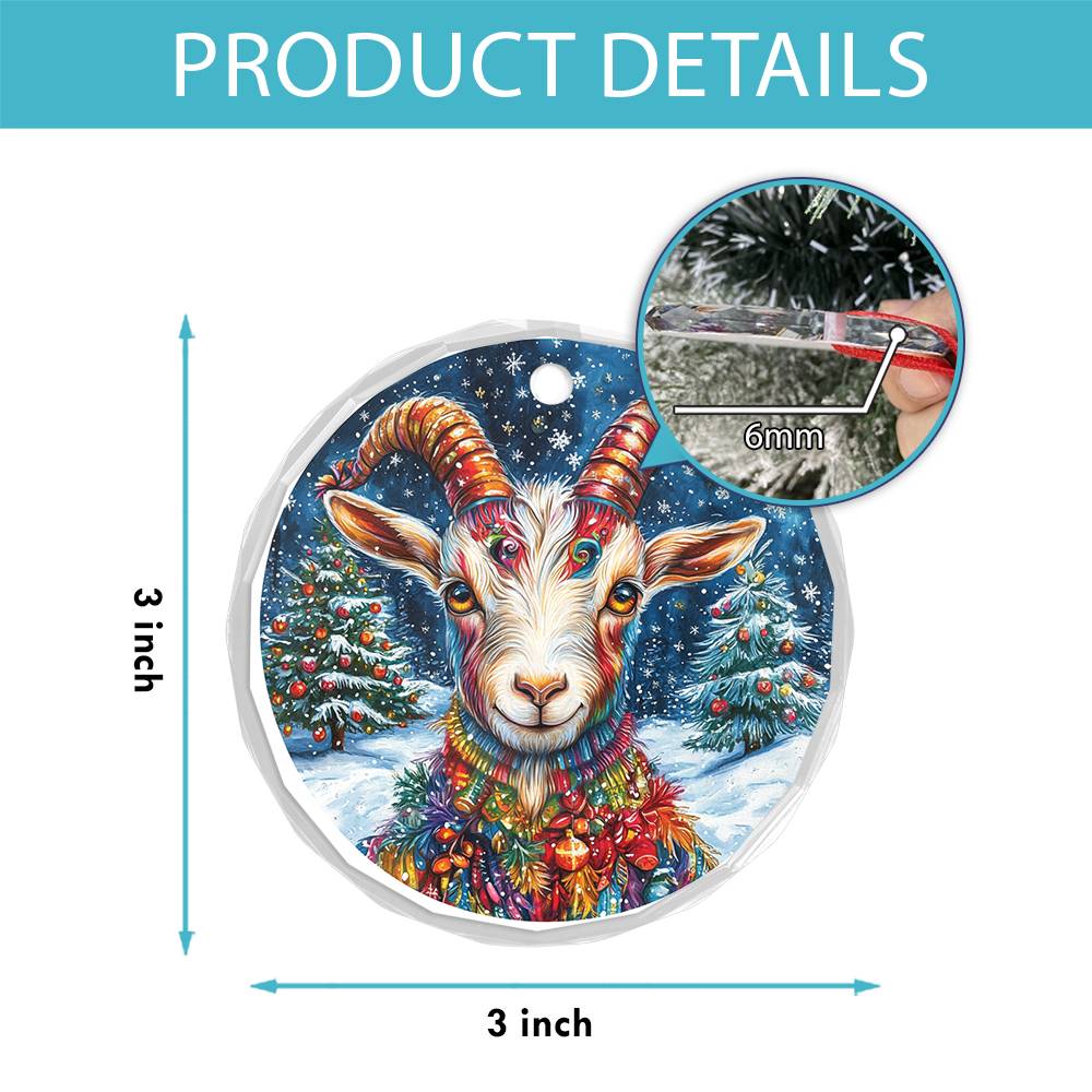 Beautiful Goat Christmas Night Design 3 Glass Ornament
