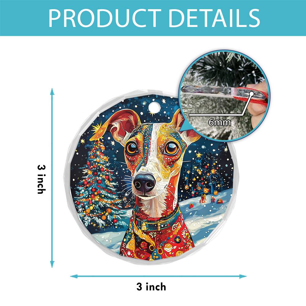 Beautiful Whippet Dog Christmas Night Design 4 Glass Ornament