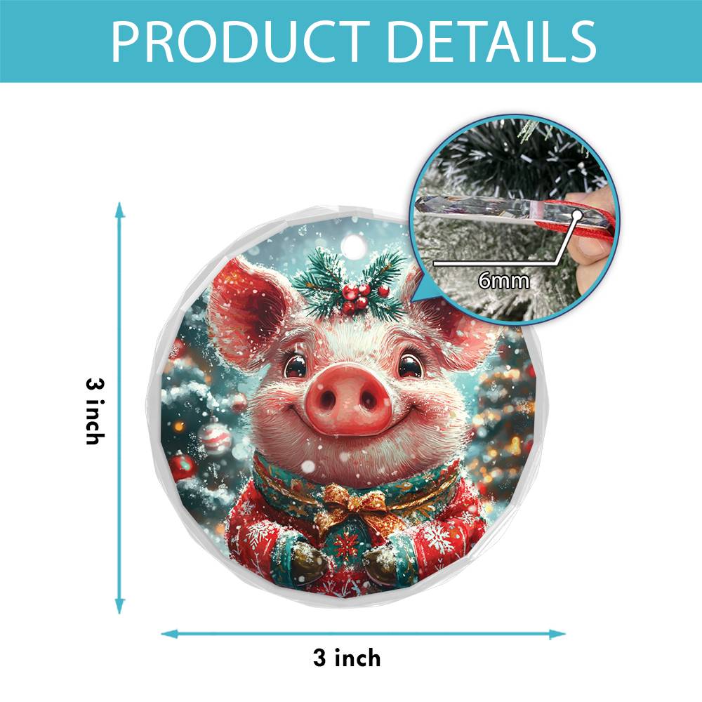 Beautiful Pig Christmas Night Design 4 Glass Ornament