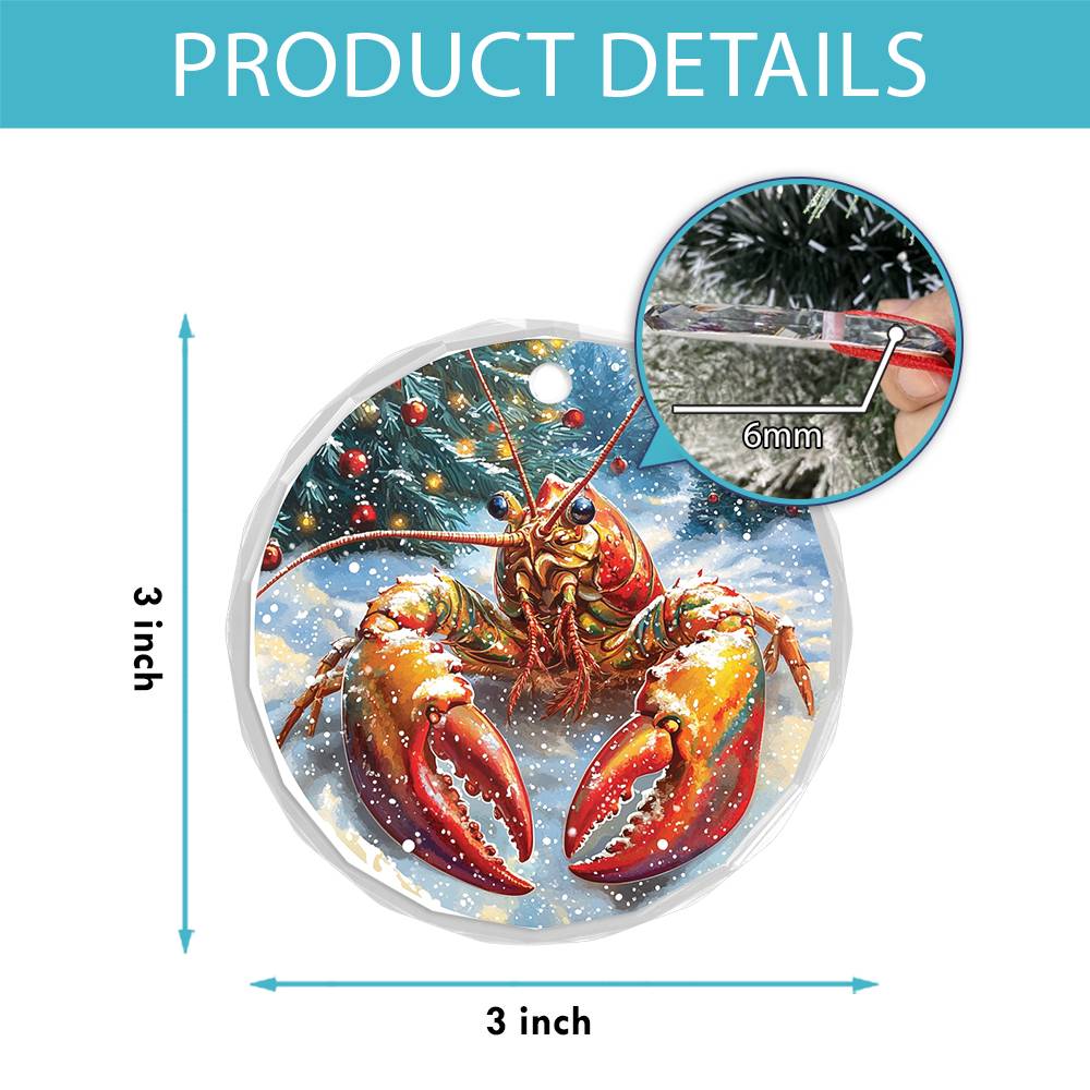 Beautiful Angus Lobster Christmas Night Design 1 Glass Ornament