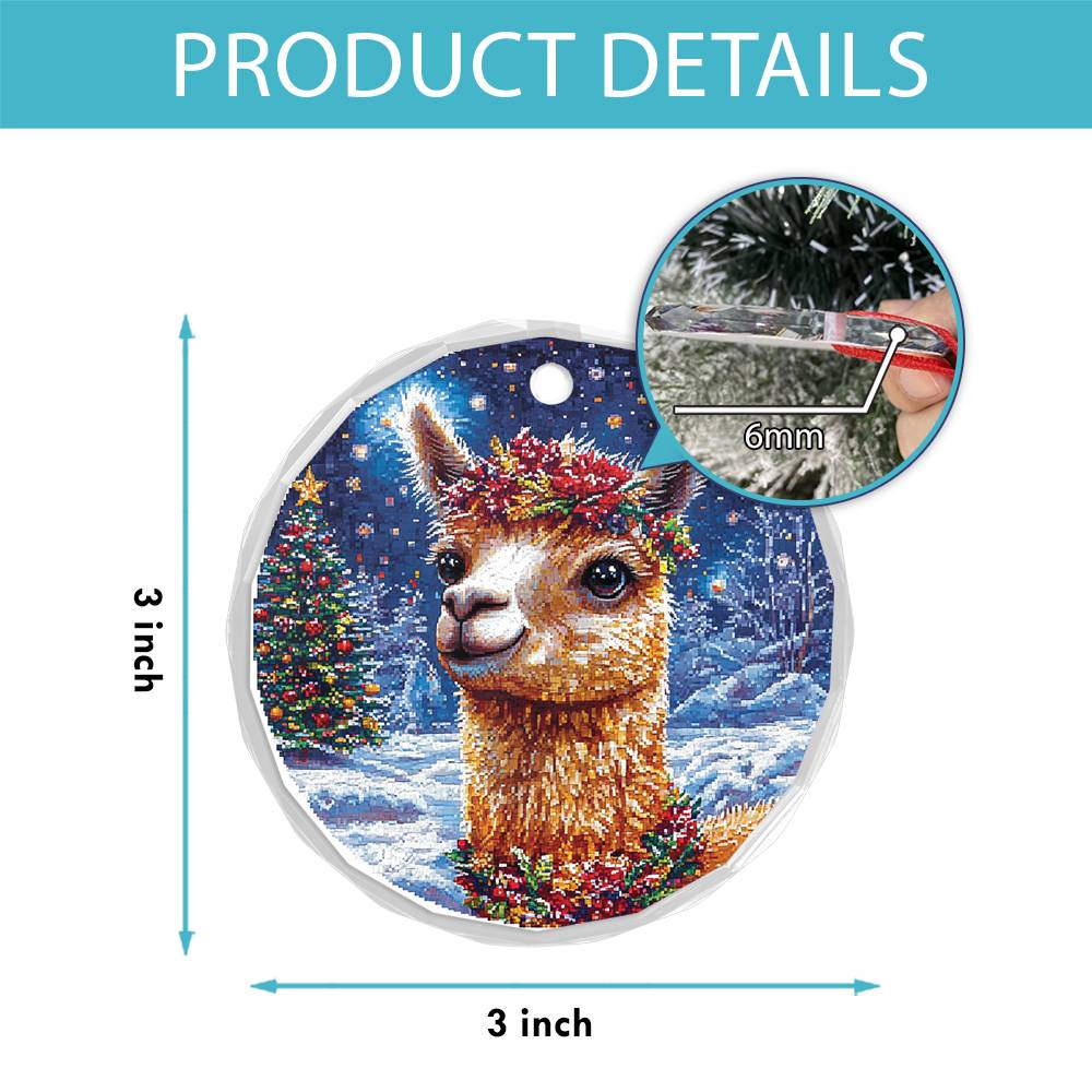 Beautiful Angus Alpaca Christmas Night Design 3 Glass Ornament