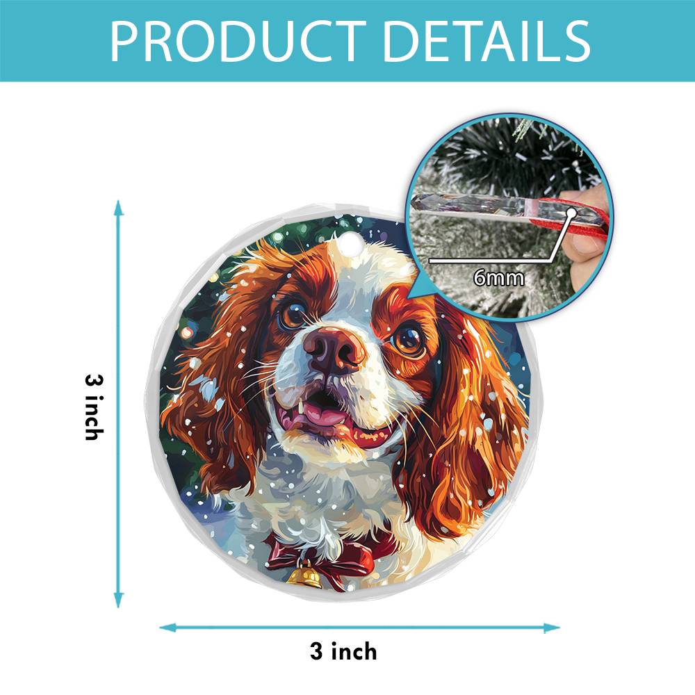 Beautiful Angus Cavalier King Charles Spaniel Dog Christmas Night Design 1 Glass Ornament