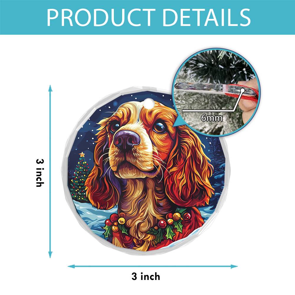 Beautiful English Cocker Spaniel Dog Christmas Night Design 4 Glass Ornament