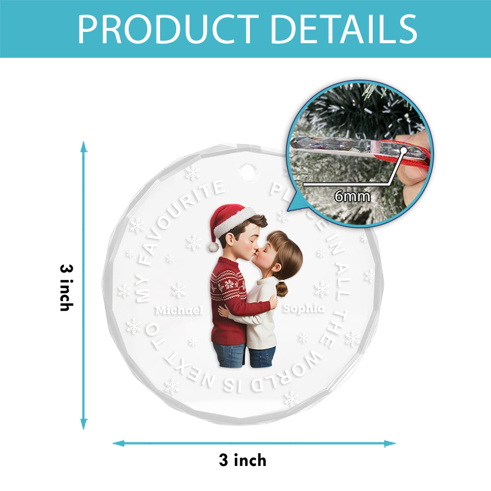 Christmas Couple Sideview You Are My Favorite By Far - Personalized Circle Glass Ornament