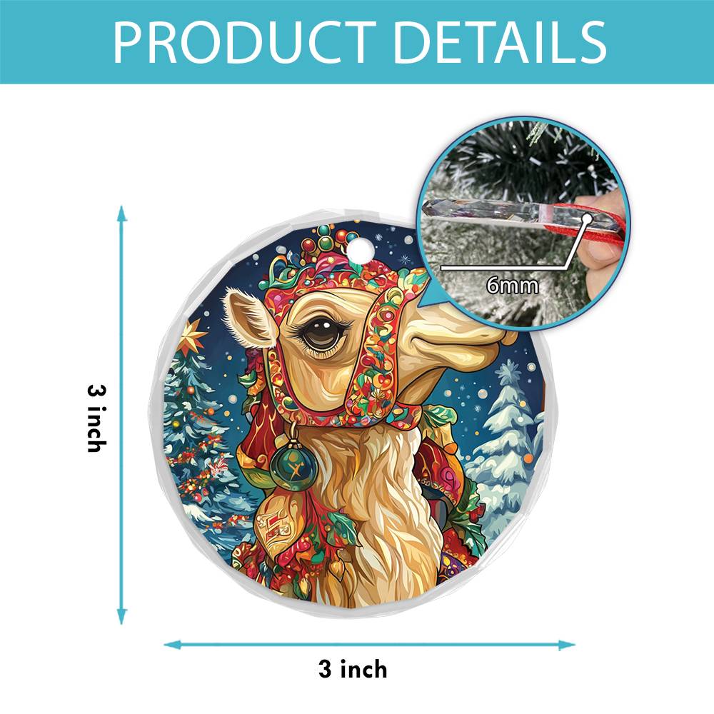Beautiful Camel Christmas Night Design 1 Glass Ornament