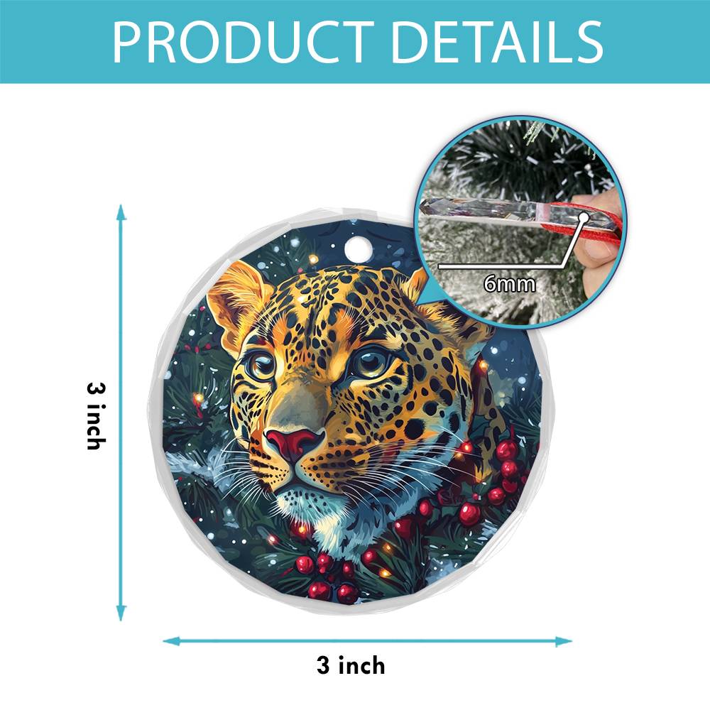 Beautiful Leopard Christmas Night Design 4 Glass Ornament