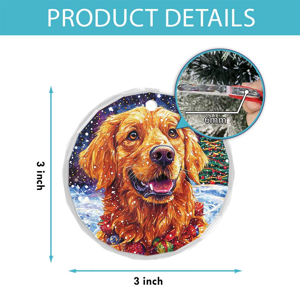 Beautiful Golden Retriever Dog Christmas Night Design 4 Glass Ornament