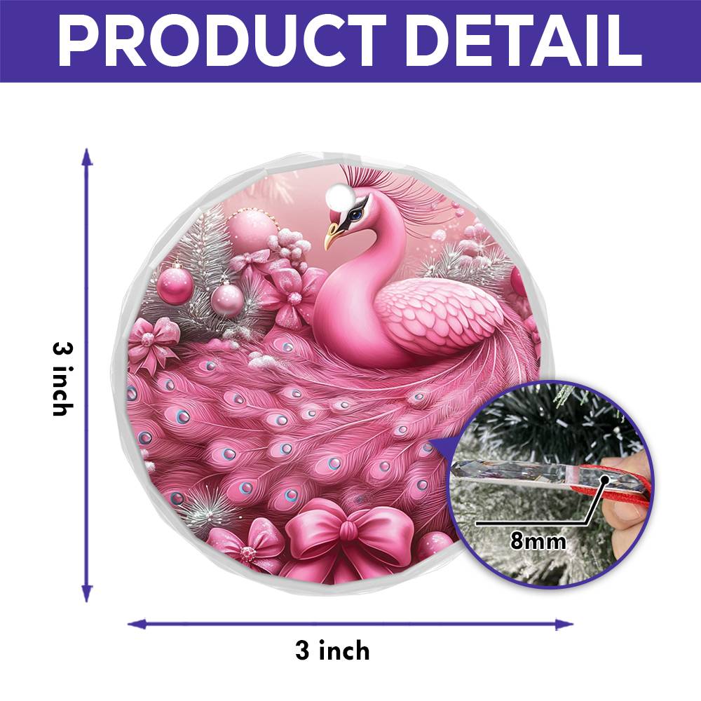 Peacock Pink Christmas Design 3 Glass Ornament
