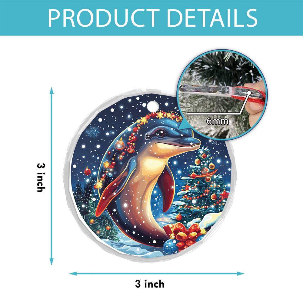 Beautiful Angus Dolphin Christmas Night Design 3 Glass Ornament