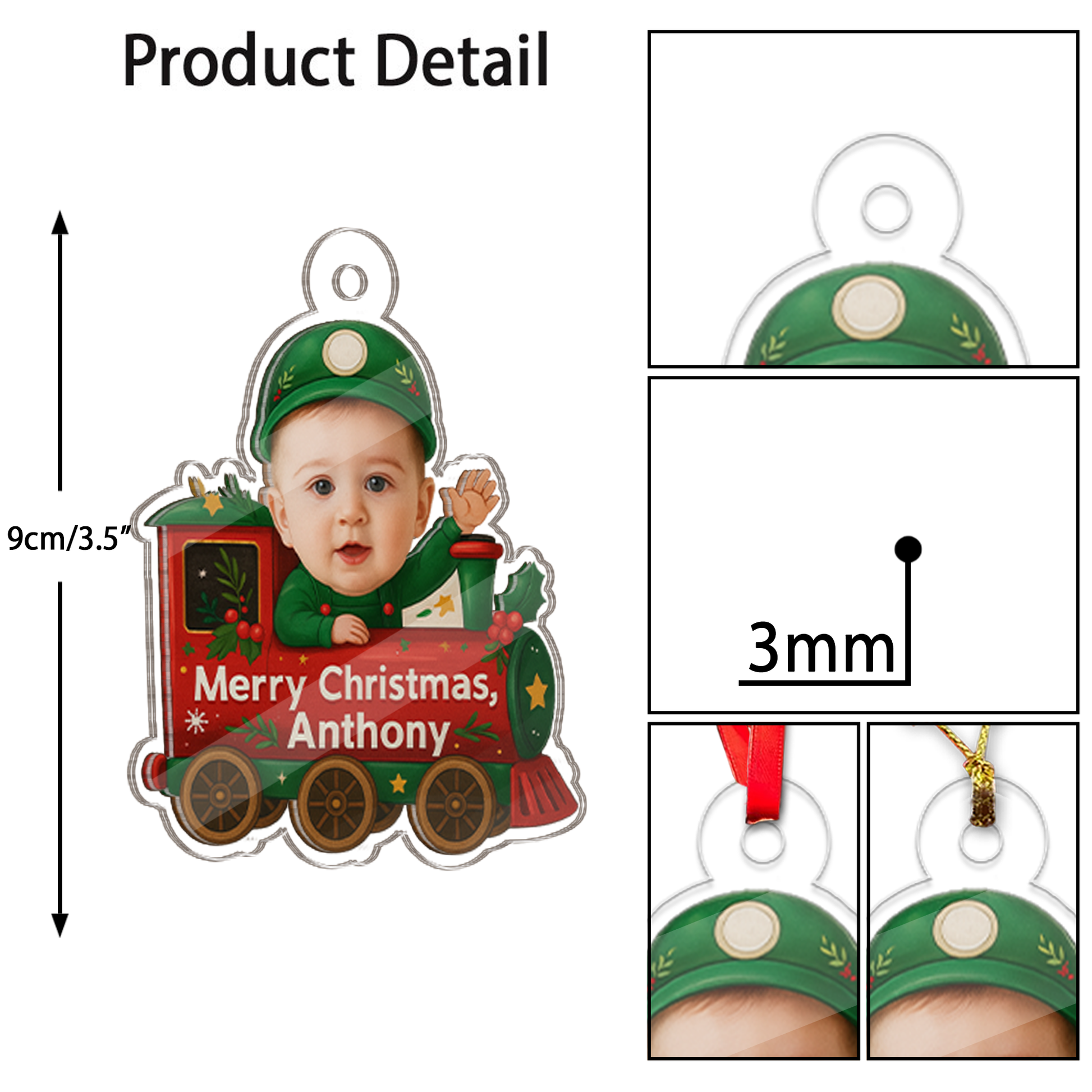 Custom Photo Baby In Train Acrylic Ornament, Funny Christmas Ornament, Custom Face Picture Ornament, Christmas Tree Decor