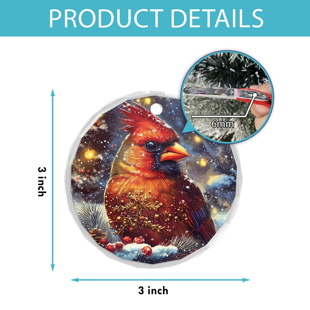 Beautiful Cardinal Christmas Night Design 1 Glass Ornament