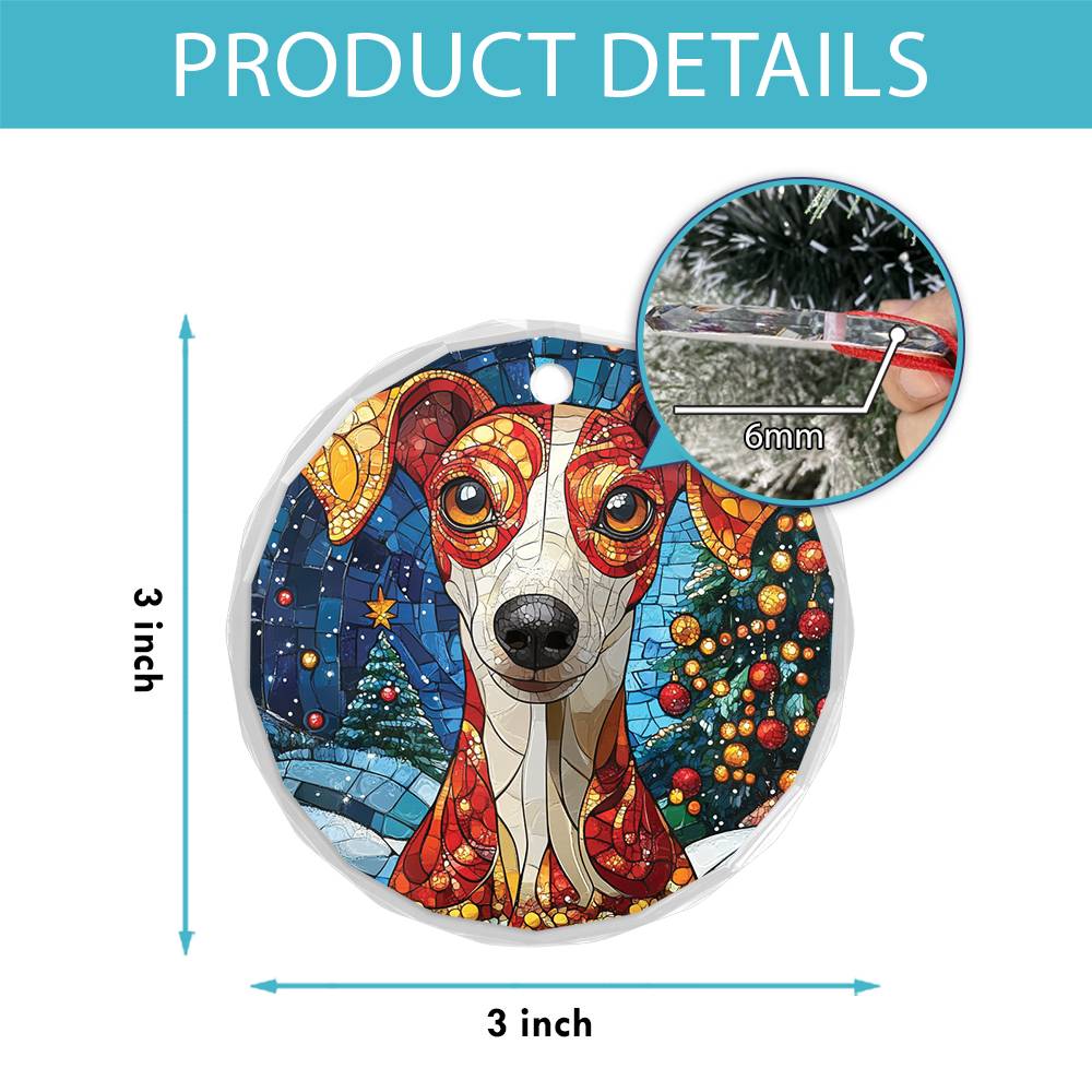 Beautiful Whippet Dog Christmas Night Design 3 Glass Ornament